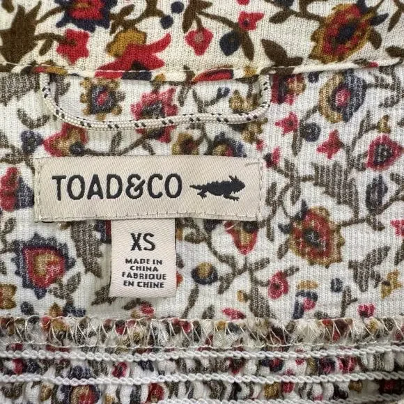Toad & Co Manzana Peasant Top XS Ivory Red Floral Henley Long Sleeve Boho Hippie - Picture 2 of 11